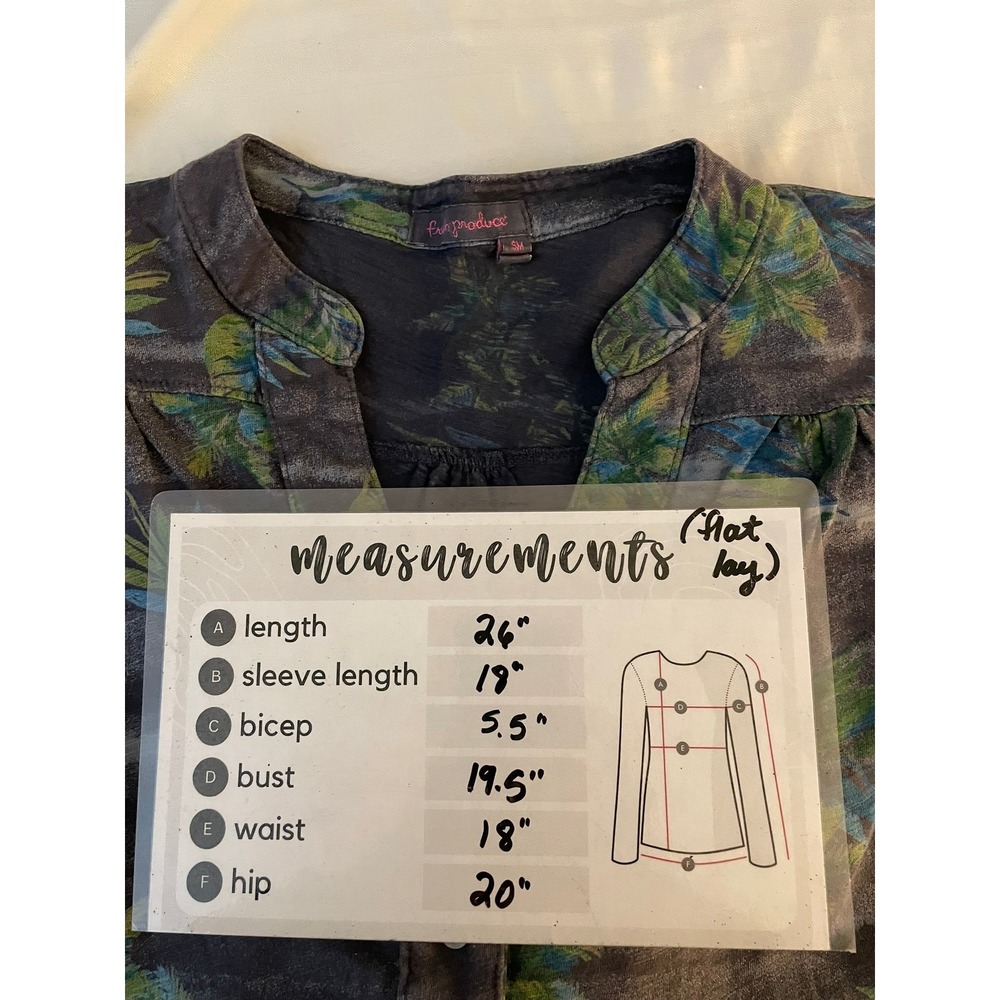 Fresh Produce Womens Tropical Palm Print Slub Cotton 3/4 Sleeve Tunic Top SM USA - Picture 13 of 13